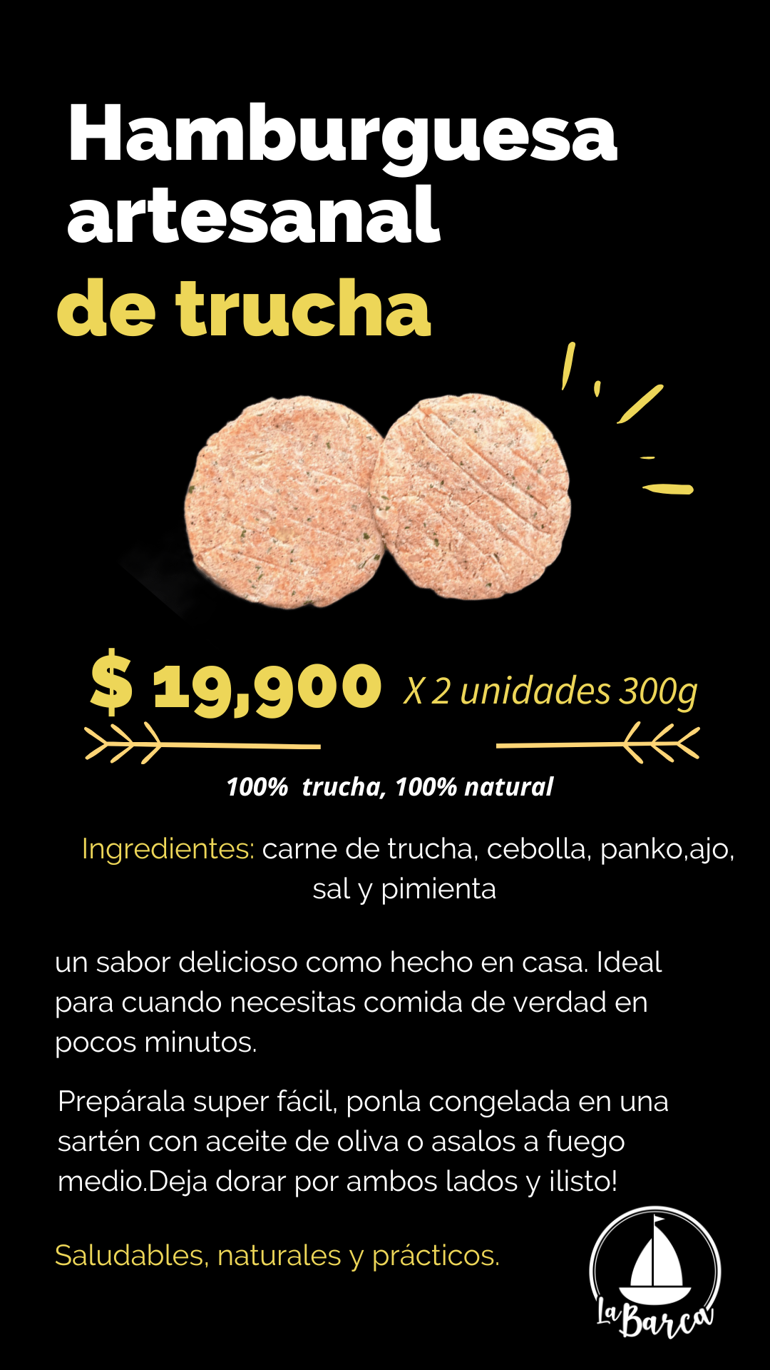 Hamburguesa artesanal de trucha x 2 und 300gr