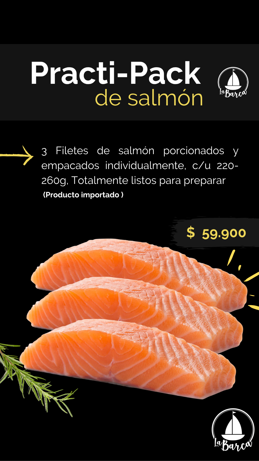 Practi-pack de salmón X3 c/u de220- 260 g
