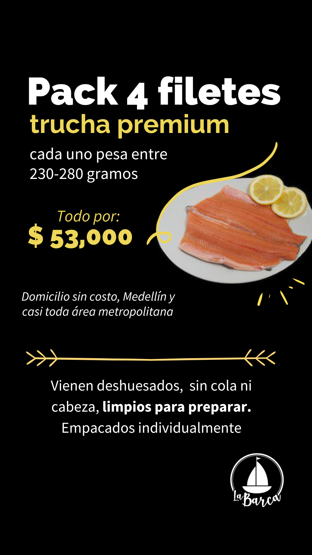 Pack x 4 Filetes de Trucha Premium c/u 230-280g